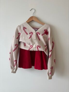 Tommy Bahama Cream and Red Candy Cane Cardigan and matching red skirt